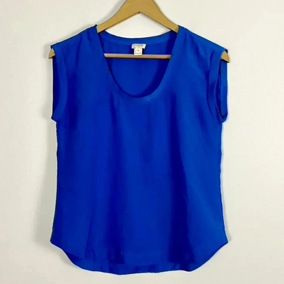 J. Crew Blue Scoop Neck Cuffed Sleeve Top - Picture 1 of 8